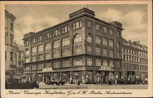 Ak Berlin Friedrichshain, Union Vereinigte Kaufstätten GmbH, Andreasstraße