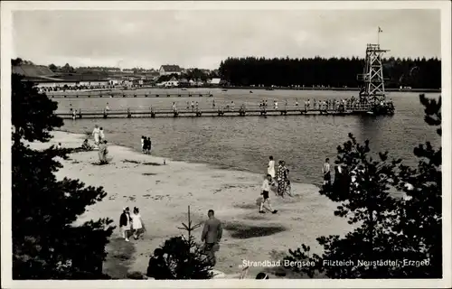 Ak Neustädtel Schneeberg im Erzgebirge, Strandbad Bergsee, Filzteich