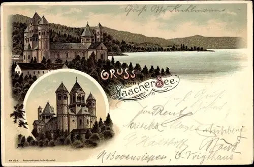 Litho Glees Eifel Rheinland Pfalz, Hotel Maria Laach, Kirche, Laacher See