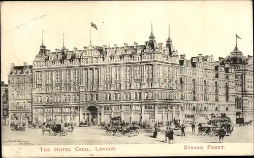 Ak London City England, Hotel Cecil, Strand Front, Kutschen