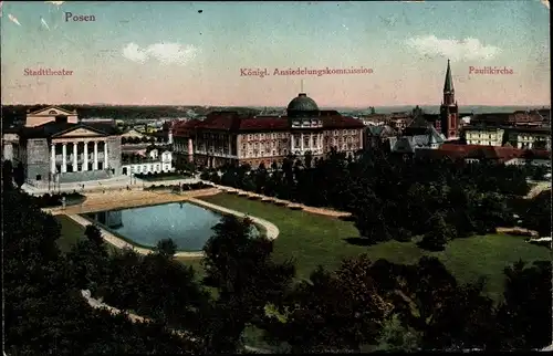 Ak Poznań Posen, Stadttheater, Kgl. Ansiedlungskommission, Paulikirche