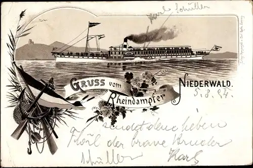 Vorläufer Litho Rheindampfer Niederwald, Salondampfer, 1894