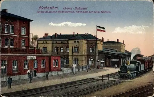 Ak Herbesthal Lontzen Wallonien Lüttich, Letzte deutsche Bahnstation, 100m von der belg. Grenze