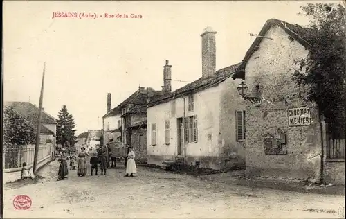 Ak Jessains Aube, Rue de la Gare, Chocolat Menier