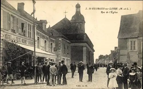 Ak Saint Georges sur Loire Maine-et-Loire, Rue de l'Eglise, Hotel de la Tete Noire