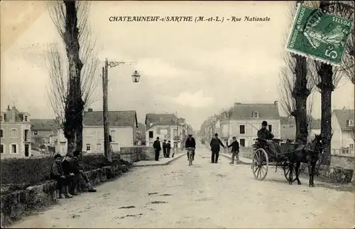 Ak Chateauneuf sur Sarthe Maine-et-Loire, Rue Nationale