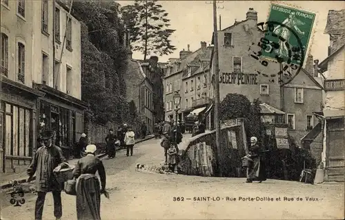 Ak Saint Lô Manche, Rue Porte Dollee et Rue de Vaux