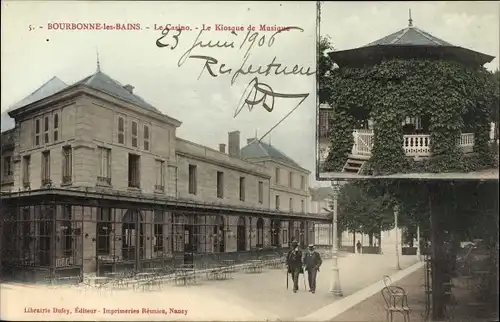 Ak Bourbonne les Bains Haute Marne, Le Casino, Le Kiosque de Musique