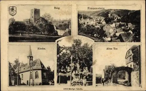 Ak Wiesbaden in Hessen, 1000jährige Linde, Frauenstein, Burg, Kirche, Tor