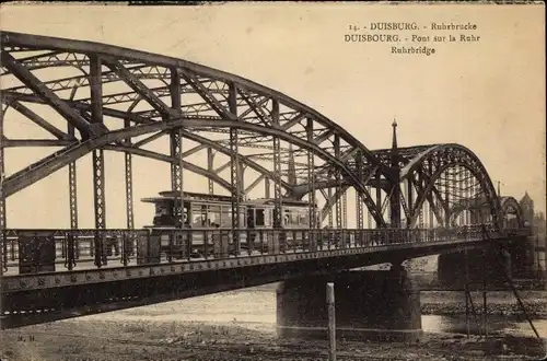 Ak Duisburg im Ruhrgebiet, Ruhrbrücke, Straßenbahn