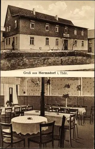 Ak Hermsdorf in Thüringen, Gasthaus zur schönen Aussicht, Innenansicht, Reichenbacher Straße