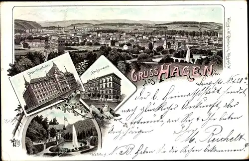 Litho Hagen in Westfalen, Panorama, Gewerbeschule, Realgymnasium, Waldlust