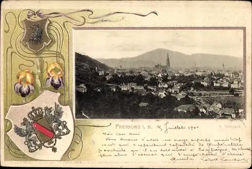 Präge Wappen Passepartout Ak Freiburg im Breisgau, Gesamtansicht