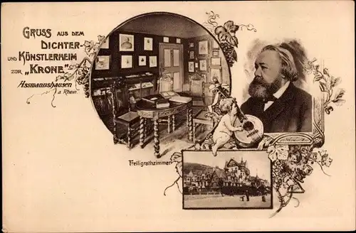 Ak Asmannshausen Rüdesheim am Rhein in Hessen, Dichter und Künstlerheim Zur Krone, F. Freiligrath