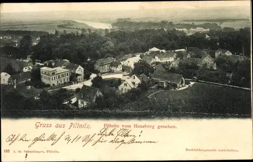 Ak Dresden Nordost Pillnitz, Blick auf den Ort vom Hausberg aus, Wald