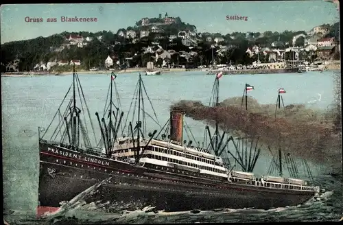 Ak Hamburg Altona Blankenese, Süllberg, Dampfer President Lincoln, HAPAG