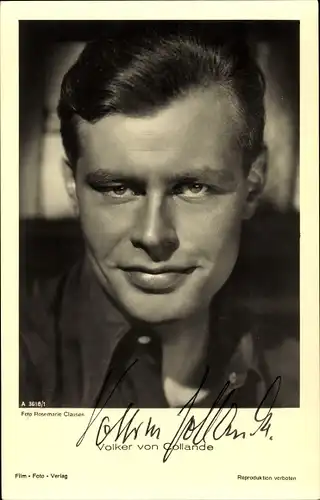 Ak Schauspieler Volker von Collande, Portrait, Autogramm