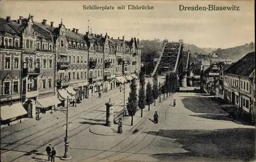 Ak Dresden Blasewitz, Schillerplatz mit Elbbrücke