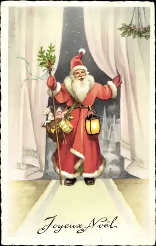 Ak Glückwunsch Weihnachten, Weihnachtsmann betritt das Haus