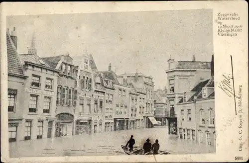 Ak Vlissingen Zeeland Niederlande, De Watersnood 1906, Hochwasser, Kleiner Markt