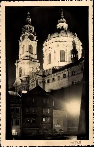 Ak Praha Prag Tschechien, Chram sv. Mikulase bei Nacht