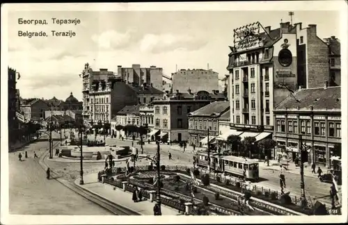 Ak Beograd Belgrad Serbien, Terazije, Straßenbahn
