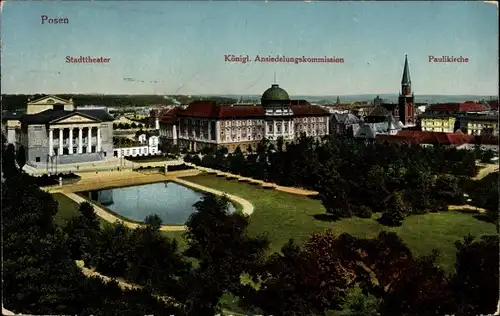 Ak Poznań Posen, Stadttheater, Kgl. Ansiedlungskommission, Paulikirche