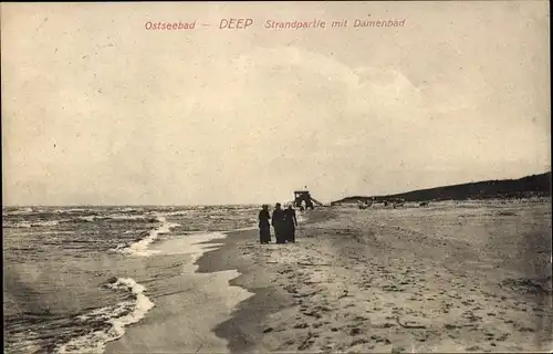 Ak Mrzeżyno Deep Pommern, Strandpartie mit Damenbad