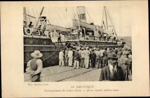 Ak Saloniki Thessaloniki Griechenland, Embarquement de soldats Grecs