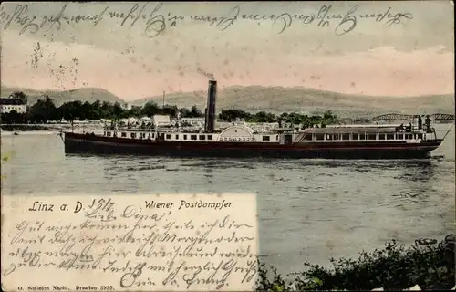Ak Linz an der Donau Oberösterreich, Wiender Postdampfer