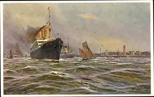 Künstler Ak Stöwer, W., Nordseebad Cuxhaven, Dampfschiff, Segelboot