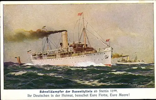 Künstler Ak Stöwer, Willy, Dampfer Hertha, Salonschnelldampfer, Reederei Braeunlich