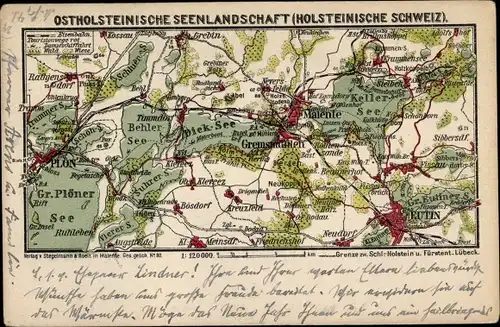 Landkarten Ak Eutin in Ostholstein, Seenlandschaft, Plön, Malente Gremsmühlen, Dieksee, Kellersee