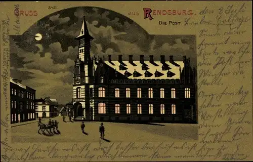 Mondschein Litho Rendsburg in Schleswig Holstein, Die Post