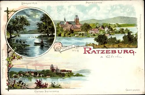 Litho Ratzeburg im Herzogtum Lauenburg, Seepartie, Panorama