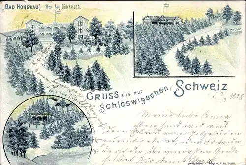 Litho Langballig in Angeln, Hotel Bad Hohenau, Waldpartie