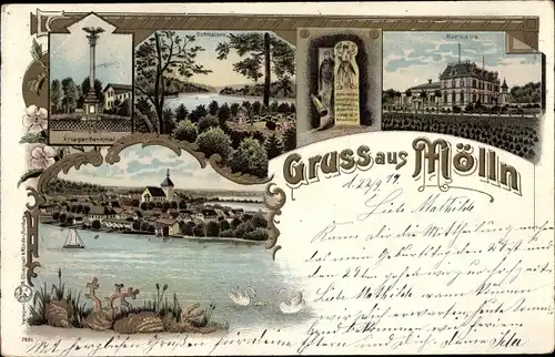 Litho Mölln Herzogtum Lauenburg, Kriegerdenkmal, Schmalsee, Kurhaus