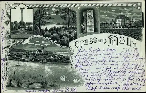 Mondschein Litho Mölln Herzogtum Lauenburg, Kurhaus, Kriegerdenkmal, Schmalsee