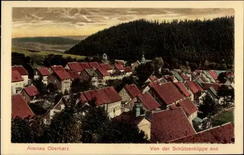 Ak Altenau Clausthal Zellerfeld im Oberharz, Ort von der Schützenklippe aus gesehen