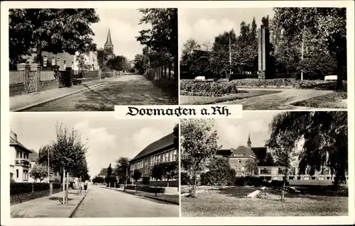 Ak Dormagen am Niederrhein, Straßenpartie, Kirche