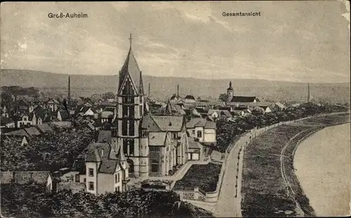 Ak Groß Auheim Großauheim Hanau am Main, Gesamtansicht mit Kirche