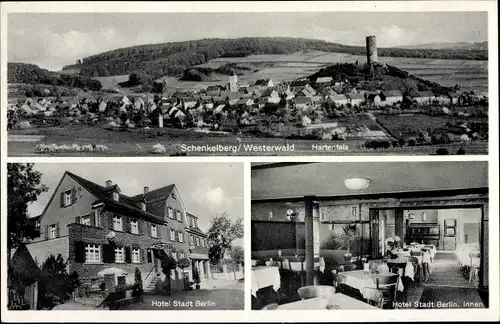 Ak Schenkelberg im Westerwald, Hotel Stadt Berlin, Blick auf den Ort, Hartenfels