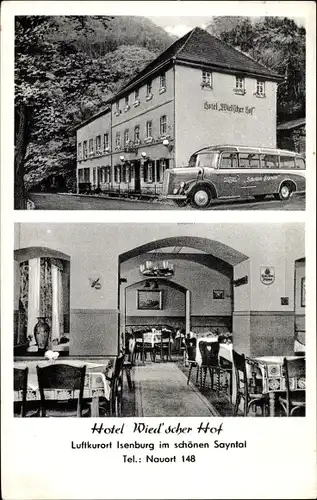 Ak Isenburg im Sayntal Westerwald, Hotel Wied'scher Hof, Innenansicht, Autobus