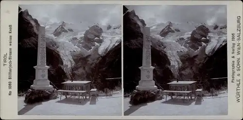 Stereo Foto Passo dello Stelvio Stilfserjoch Stilfser Joch Südtirol, Stilfserjochstraße, weiße Knott