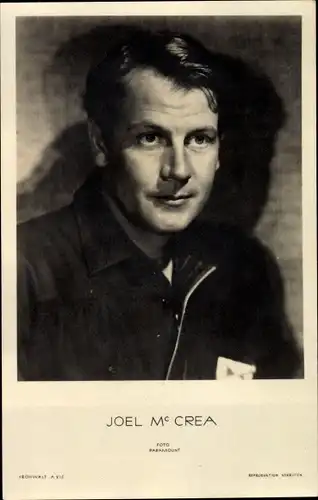 Ak Schauspieler Joel Mc Crea, Portrait