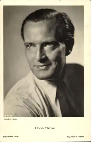 Ak Schauspieler Hans Stüwe, Portrait, Hemdkragen, Film Foto Verlag A 3623/1