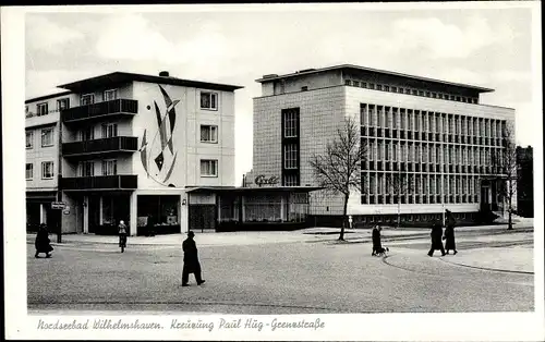 Ak Wilhelmshaven in Niedersachsen, Kreuzung Paul Hug- Grenzstraße, Café