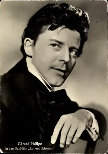 Ak Schauspieler Gerard Philipe, Portrait, Rot und schwarz