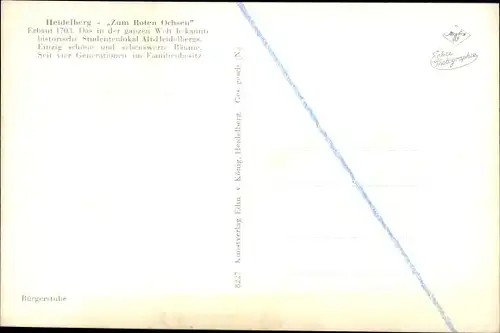 Ak Heidelberg am Neckar, Gasthof Zum Roten Ochsen, Innenansicht