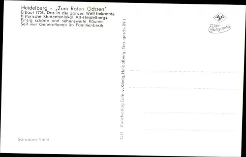 Ak Heidelberg am Neckar, Gasthaus zum roten Ochsen, Innenansicht, Studentenlokal